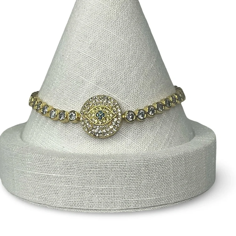 Joan Boyce Evil Eye Crystal Blue and White Gold Bracelet